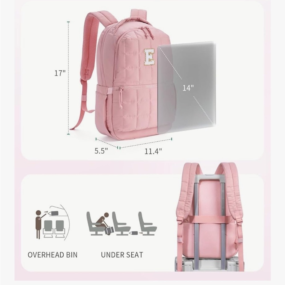 Initial Laptop Backpack for Women, Quilted Puffer 14 Inch letter K or S only 059 - Picture 3 of 7